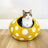 Yellow felt wool mushroom-shaped eco kitty cave with white polka dots friendsheep eco kitty bed