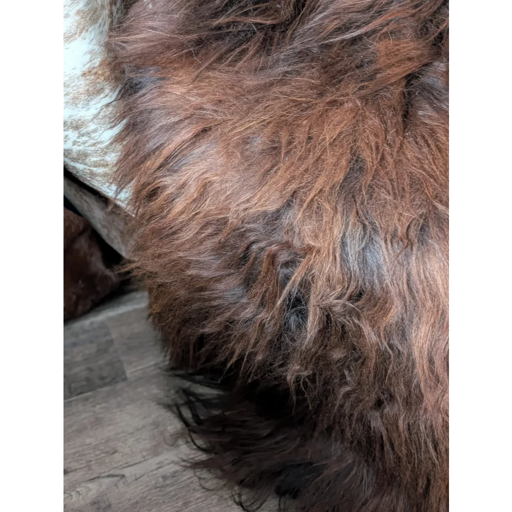 Angus Oliver 66x36 icelandic sheepskin rug pillow cover with brown fluffy fur