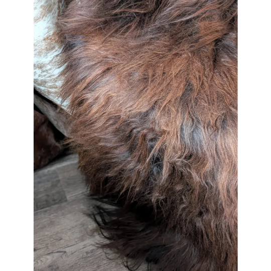 Angus Oliver 66x36 icelandic sheepskin rug pillow cover with brown fluffy fur