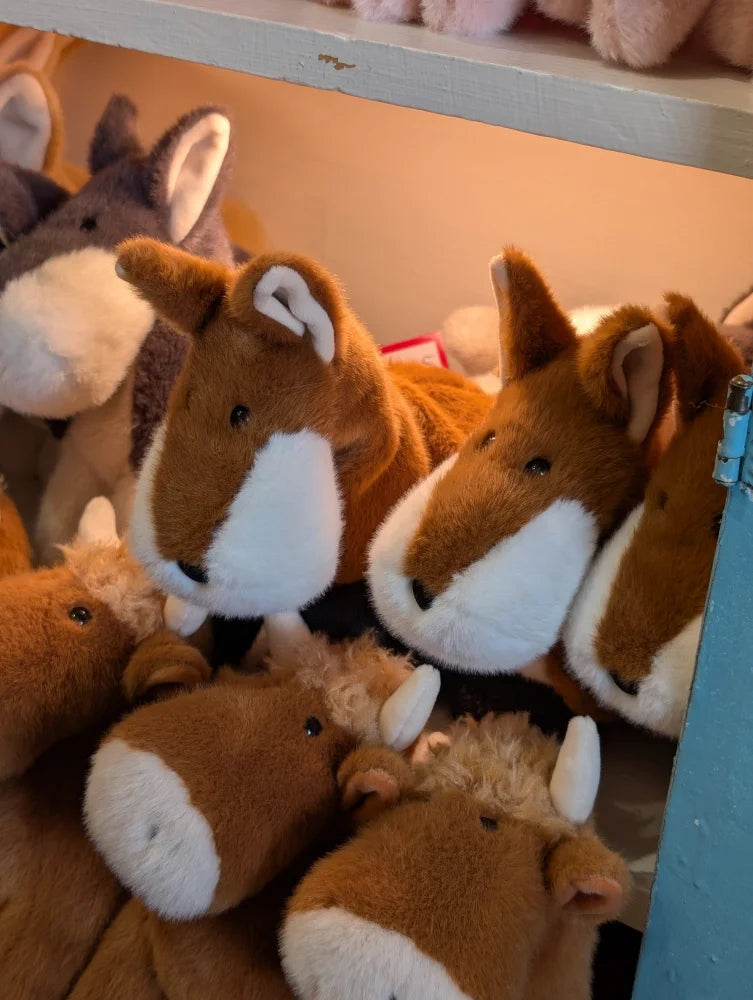 Plush brown and white frank the fox stuffed animal with soft fur and stitched nose perfect as a dachshund toy