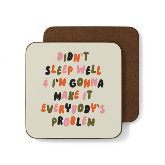 Funny cream Angus Oliver sheepskin coaster with colorful didnt sleep well text