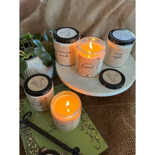 Fuzzy Flannel Candle: 18 oz natural soy wax with orange wax and black lid