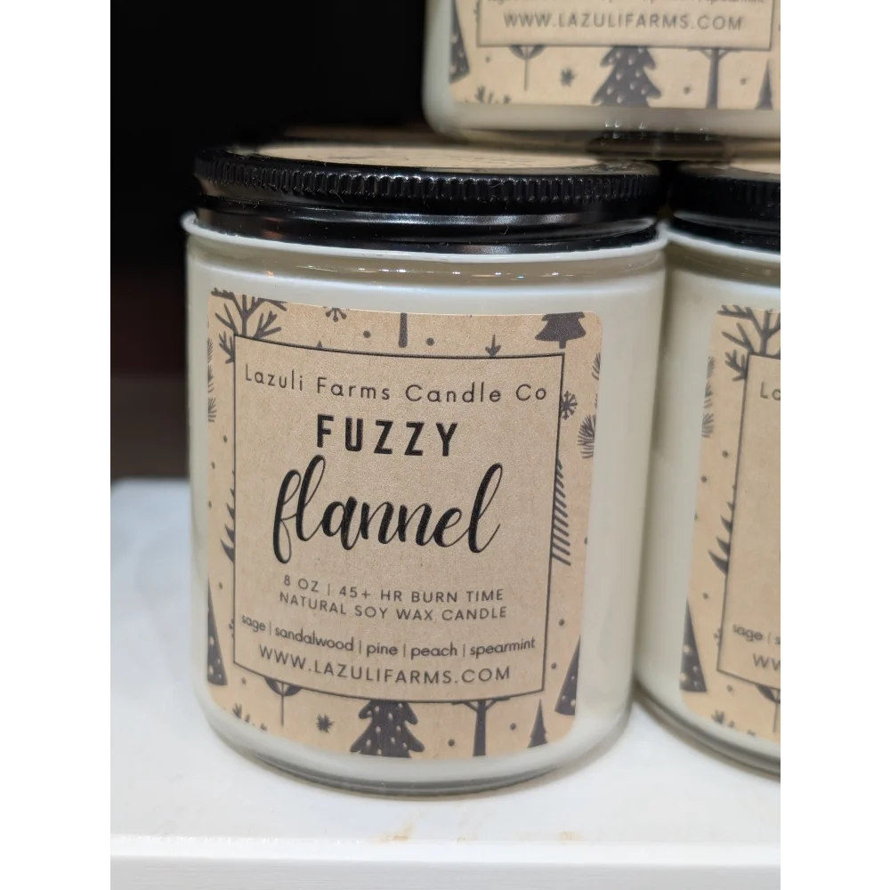 Fuzzy Flannel Candle by Lazuli Farms, 8 oz natural soy wax