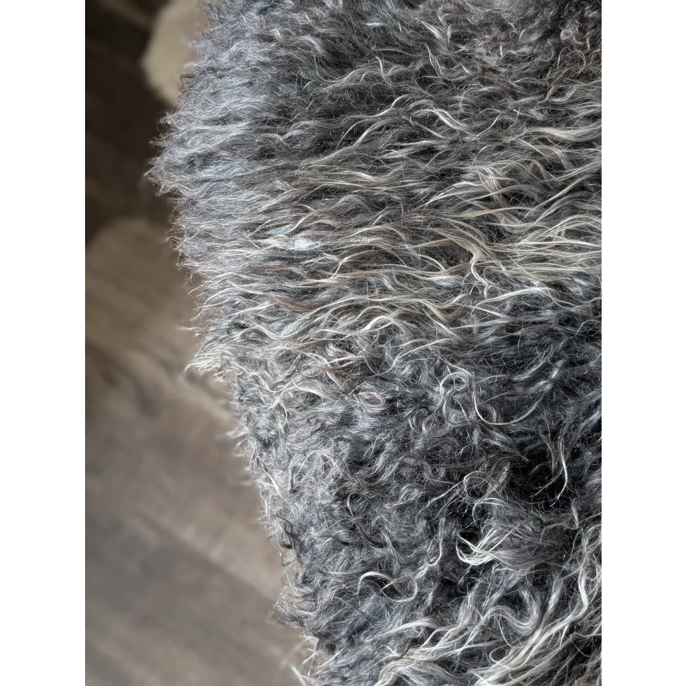 Gray and white curly Gotland sheepskin scarf, 52x31in by Oliver Luxury Sheepskins