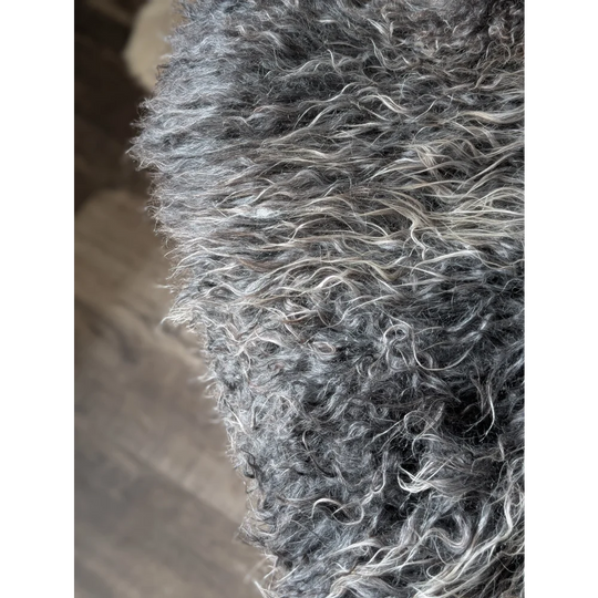 Gray and white curly Gotland sheepskin scarf, 52x31in by Oliver Luxury Sheepskins