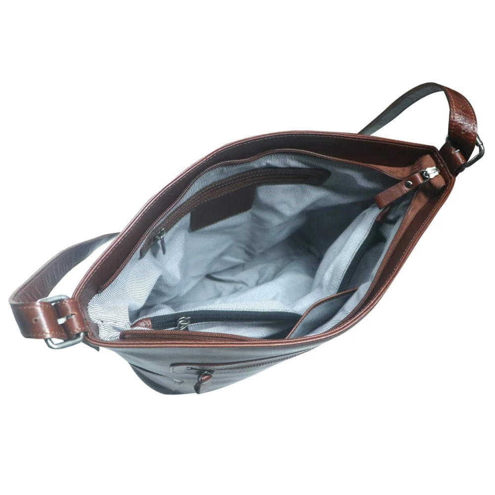 Genuine leather shoulder bag in full-grain buffalo leather with gray lining