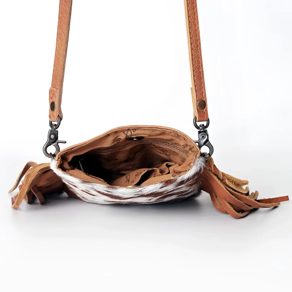 Brown white cowhide fringe crossbody bag LC-ADBGS153 Blake by American Darling