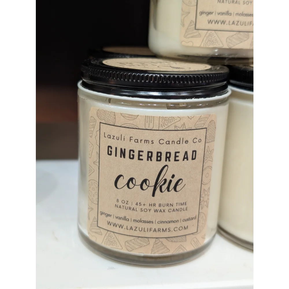 Gingerbread cookie soy candle jar, 8 oz black lid by Angus Oliver