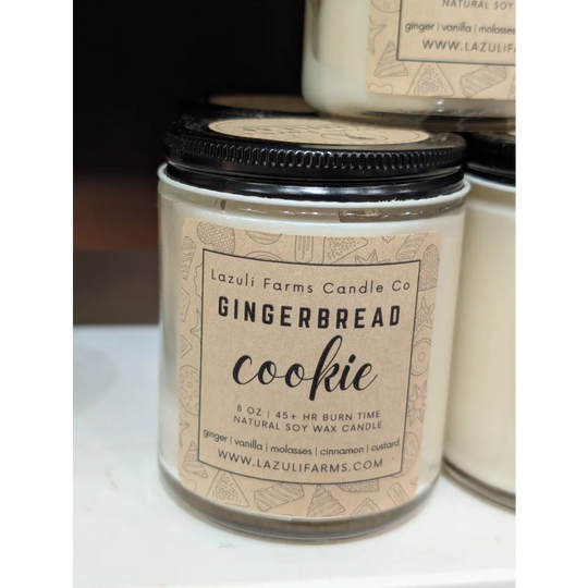 Gingerbread cookie soy candle jar, 8 oz black lid by Angus Oliver