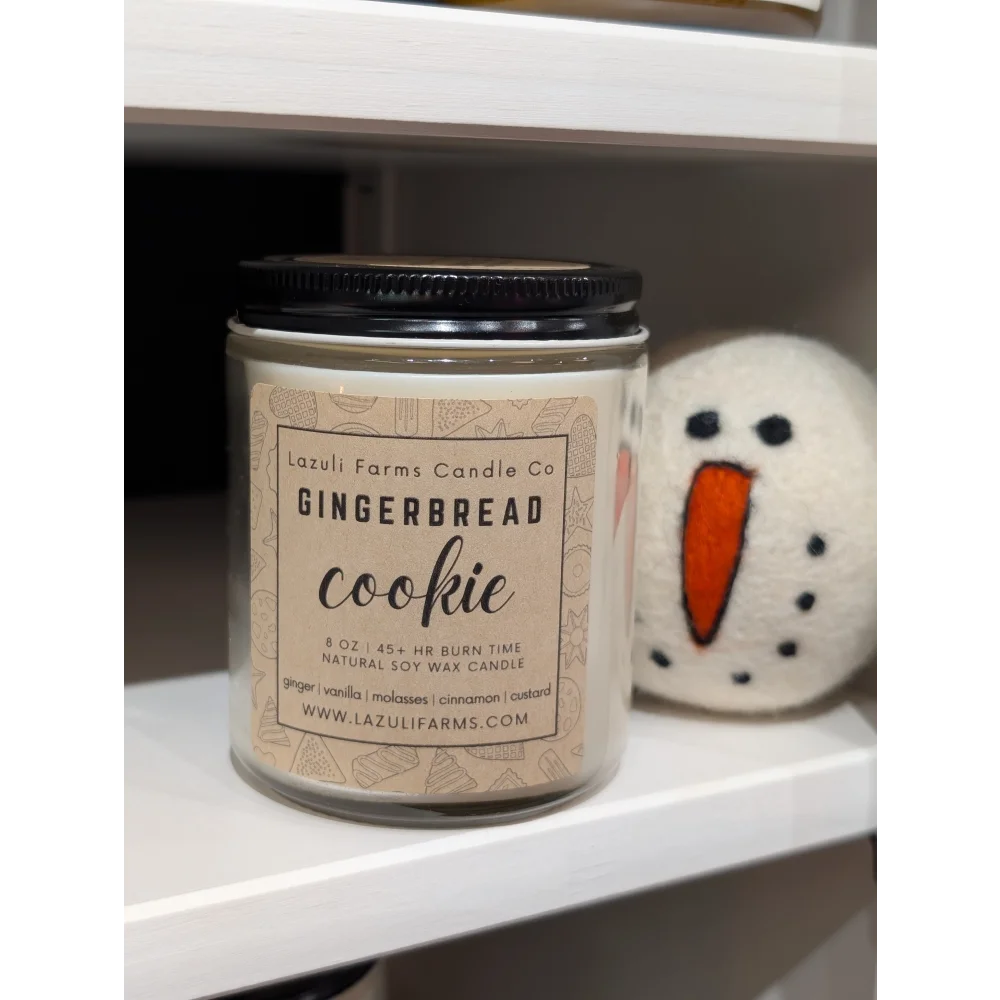 Gingerbread cookie candle from Lazuli Farms, soy wax with oven-fresh scent by Angus Oliver