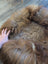 Brown fluffy sheepskin pet bed toy with soft textured wool