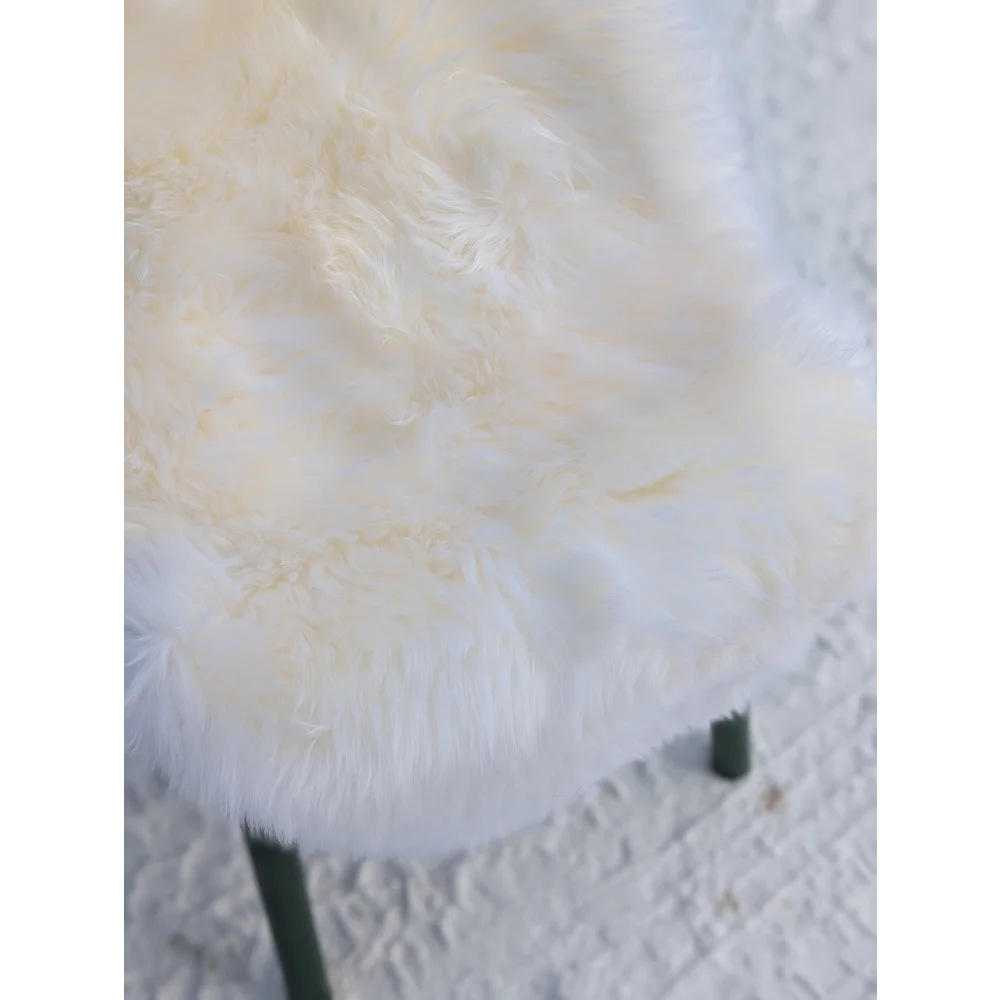 Gorgeous Merino sheepskin plush white faux fur chair with dark green legs