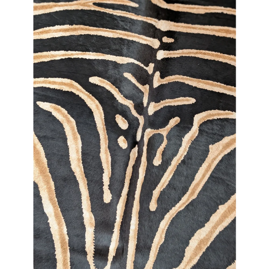 Gorgeous zebra printed cowhide rug by angus oliver with large cowhide and unique black and tan zebra print texture