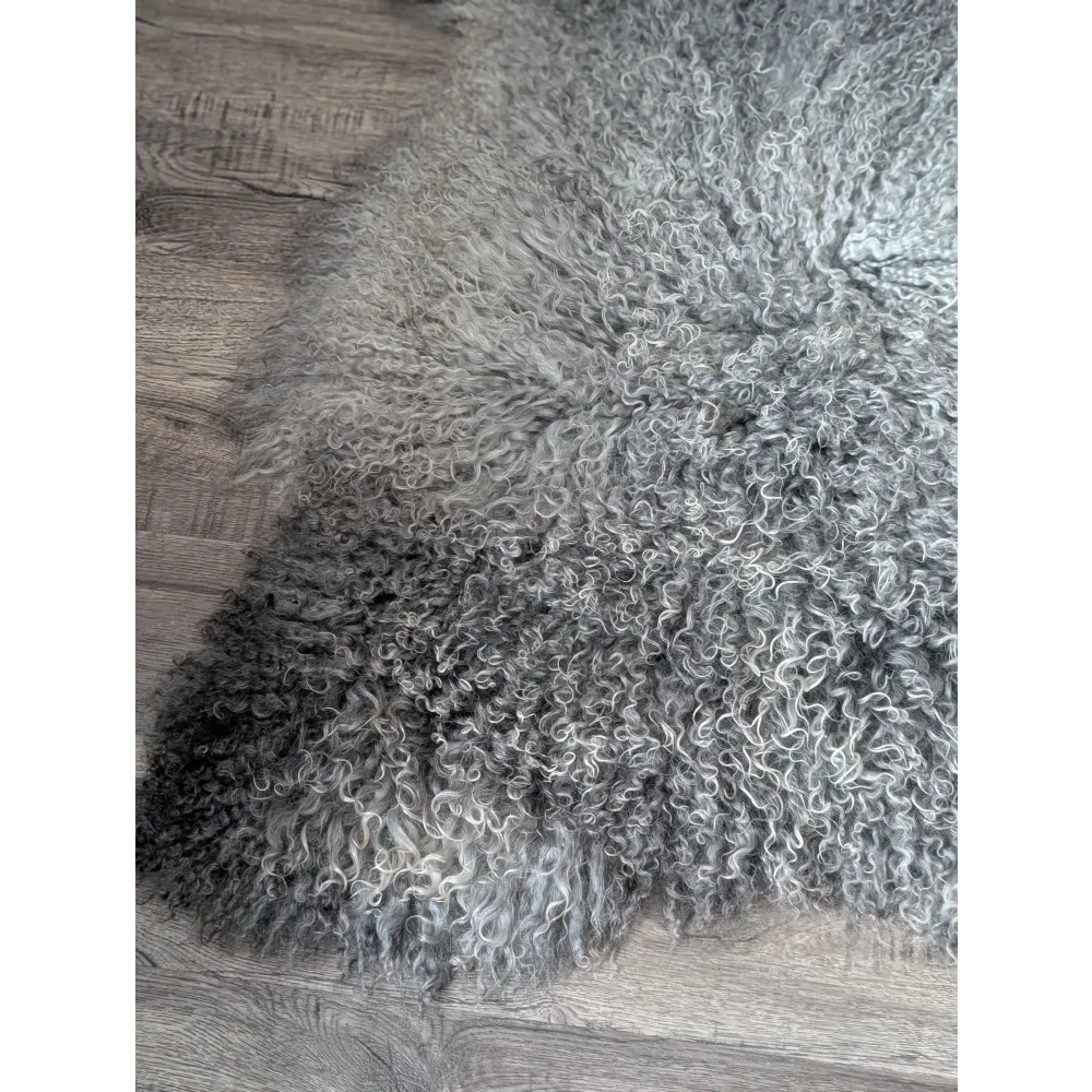Gotland sheepskin throw blanket, grey curly, 52x31, soft natural texture