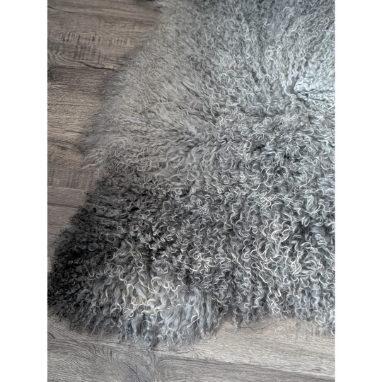 Gotland sheepskin throw blanket, grey curly, 52x31, soft natural texture