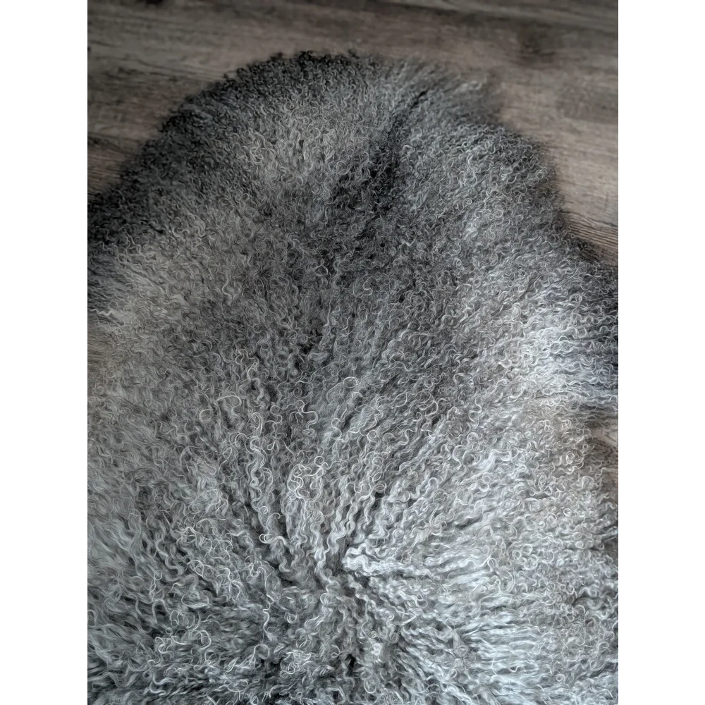 Gray fluffy Gotland sheepskin rug, 52x31, soft textured pile