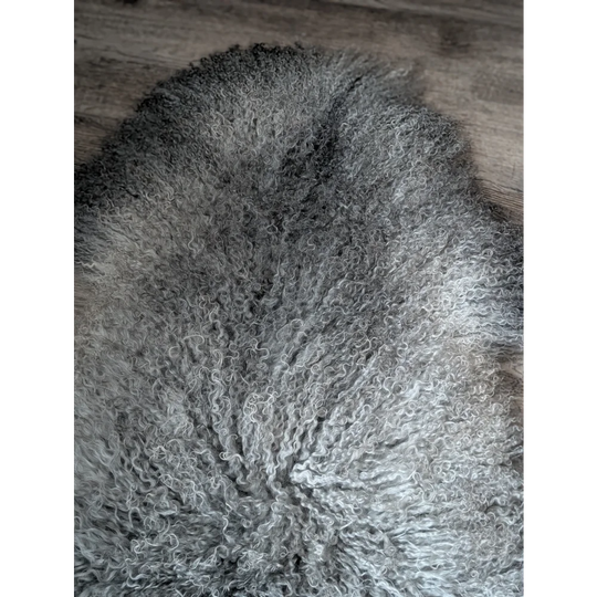 Gray fluffy Gotland sheepskin rug, 52x31, soft textured pile