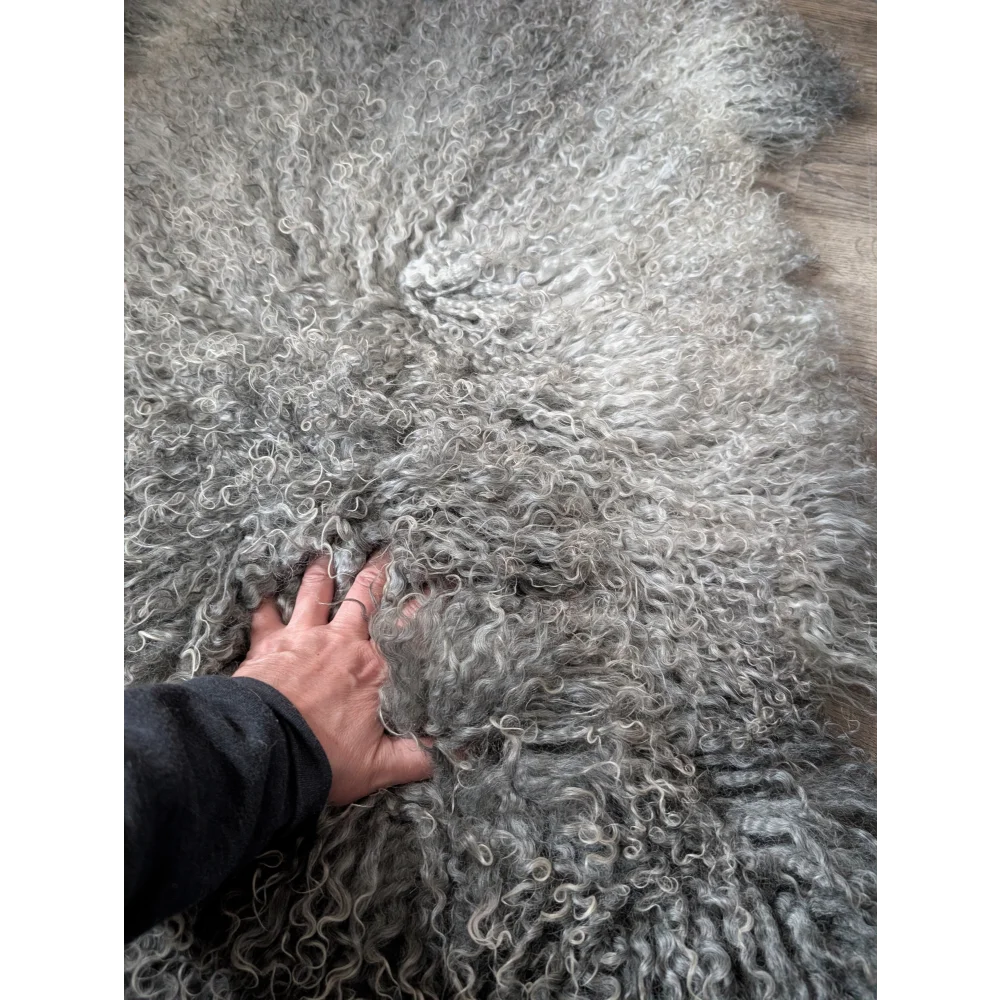 Curly gray Gotland sheepskin rug, 52x31, soft natural texture from Oliver Luxury Sheepskins