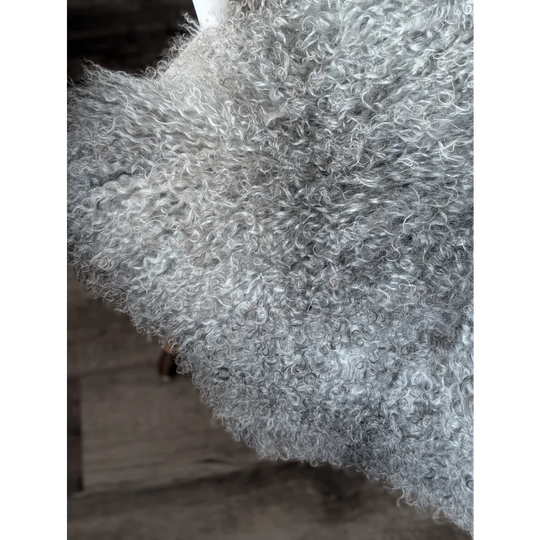 Silver metallic mesh scarf on Gotland sheepskin 52x31