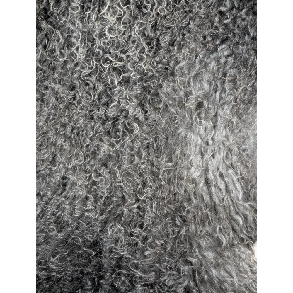 Close-up of curly gray wool texture on Gotland sheepskin 52x31
