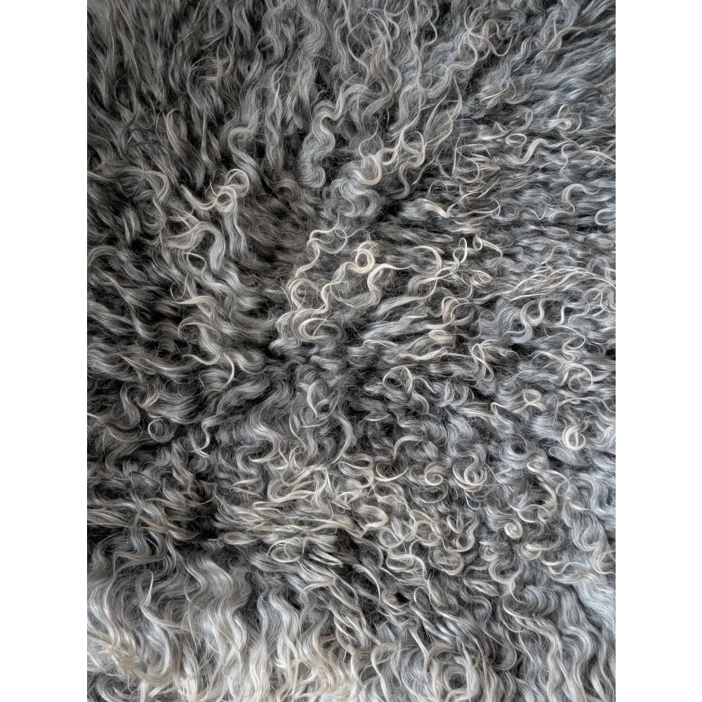Grey curly Gotland sheepskin rug, 44x30, soft luxury feel