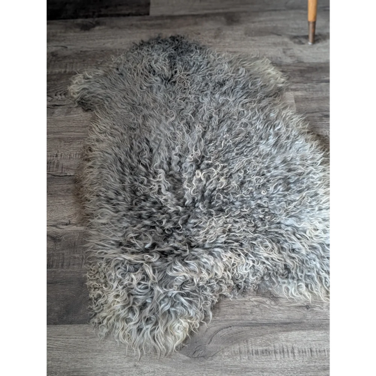 Gotland sheepskin rug, natural gray white fur, 44x30 soft texture