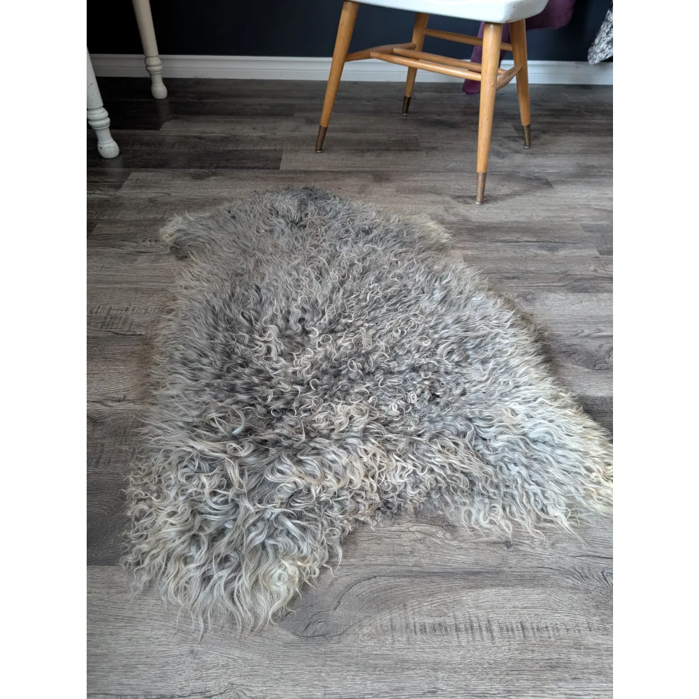 Gotland sheepskin rug 44x30 gray soft pile for hardwood floors