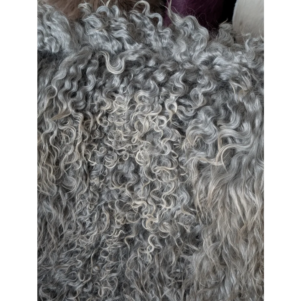 Silver curly Gotland sheepskin wig, 44x30 inches, soft natural texture