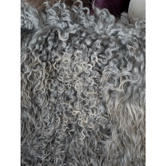 Silver curly Gotland sheepskin wig, 44x30 inches, soft natural texture