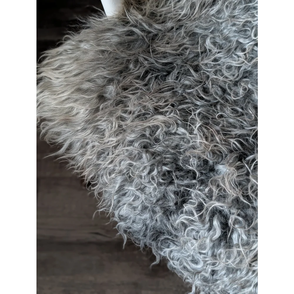 Cozy gray curly Gotland sheepskin throw blanket, 44x30 inches