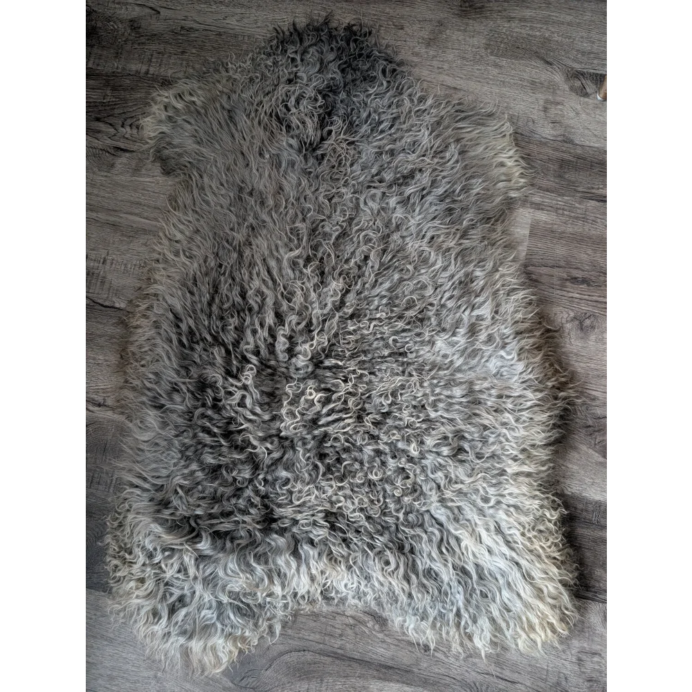 Gotland sheepskin rug in gray and white, 44x30 natural texture