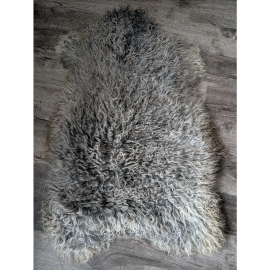 Gotland sheepskin rug in gray and white, 44x30 natural texture