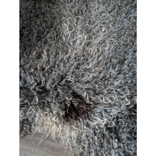 Curly gray Gotland sheepskin rug, 52x31, natural soft texture