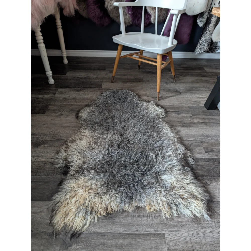 Gray Gotland sheepskin rug 52x31 with white tips and soft texture