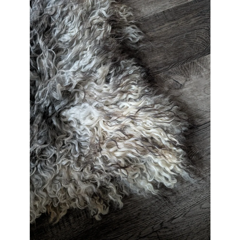 Curly white and gray Gotland sheepskin rug 52x31 from Oliver Luxury Sheepskins