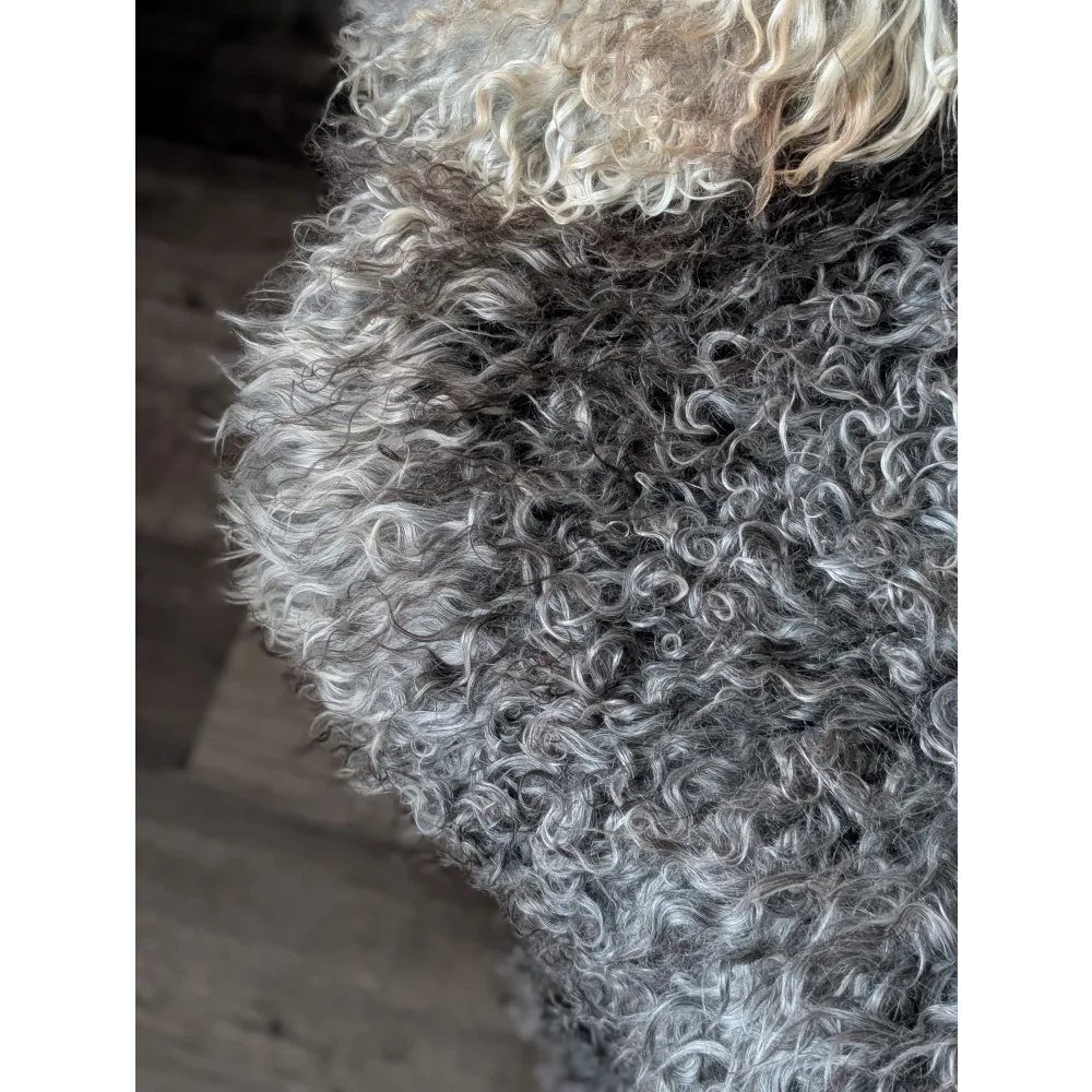 Curly gray and white gotland sheepskin 52x31 fur coat