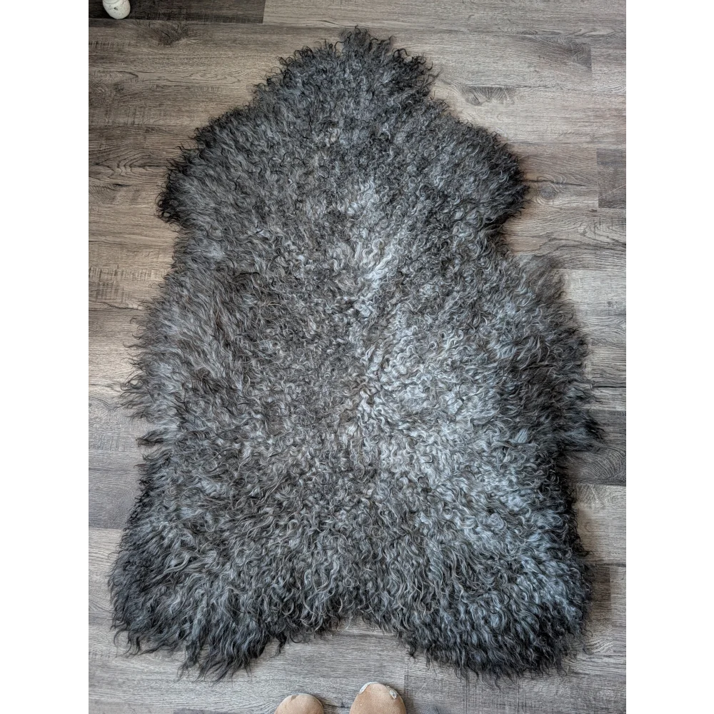 Massive 54x35 gotland sheepskin rug, plush curly gray wool from Oliver Luxury Sheepskins
