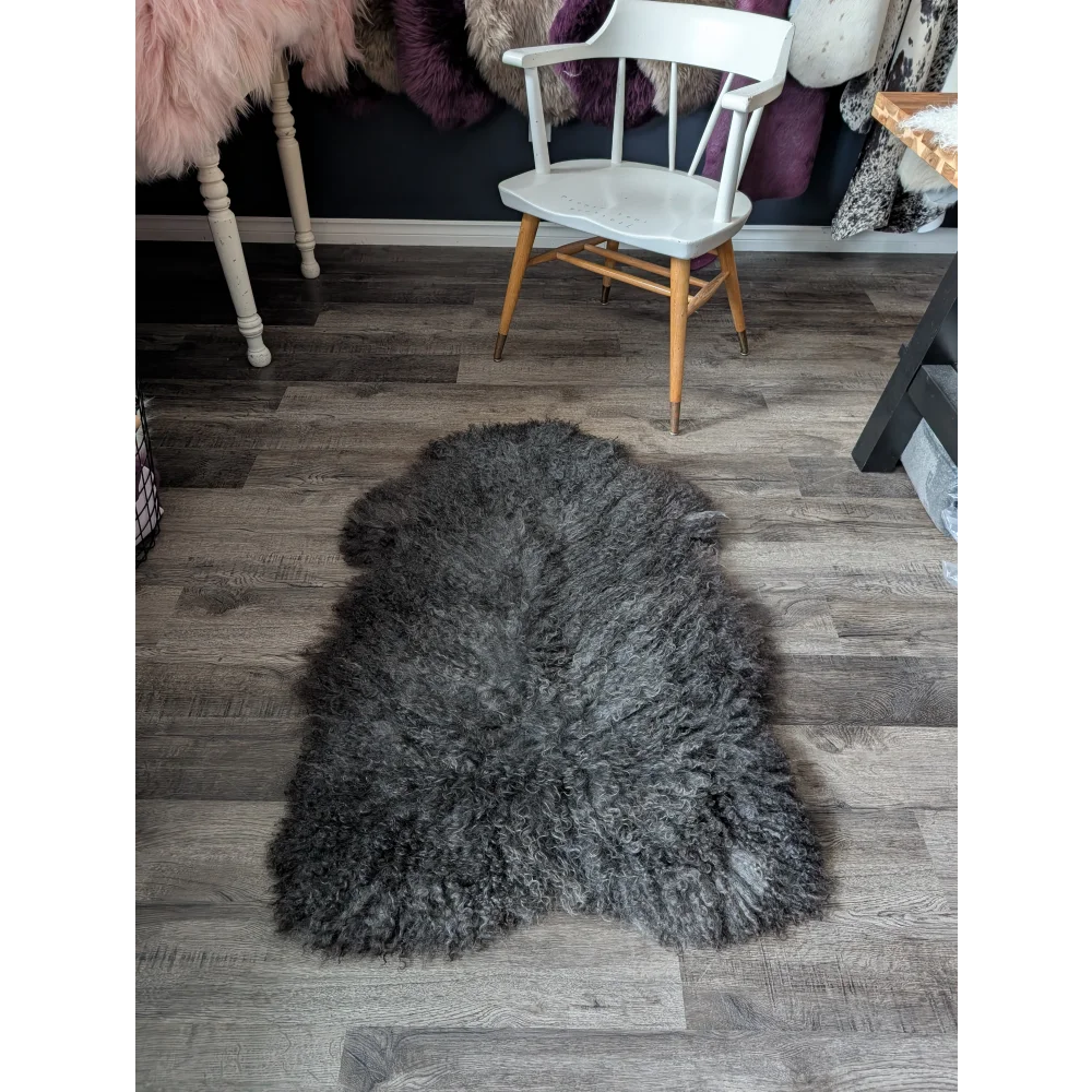 Gotland sheepskin 52x31 rug in charcoal gray with soft texture