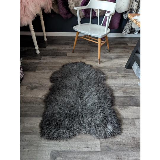 Gotland sheepskin 52x31 rug in charcoal gray with soft texture