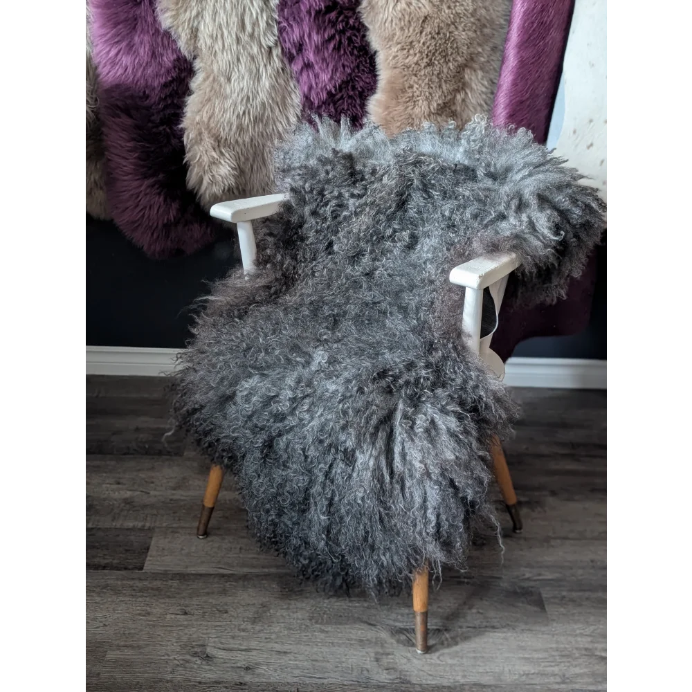 Gotland sheepskin 52x31 gray chair cover with wooden legs