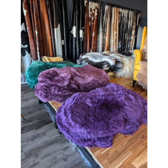 Gorgeous grape purple merino sheepskin faux fur throw, eco-friendly plush