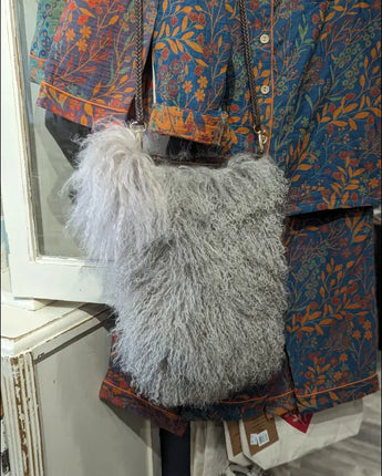 Grey Mongolian sheepskin cross body purse 😃