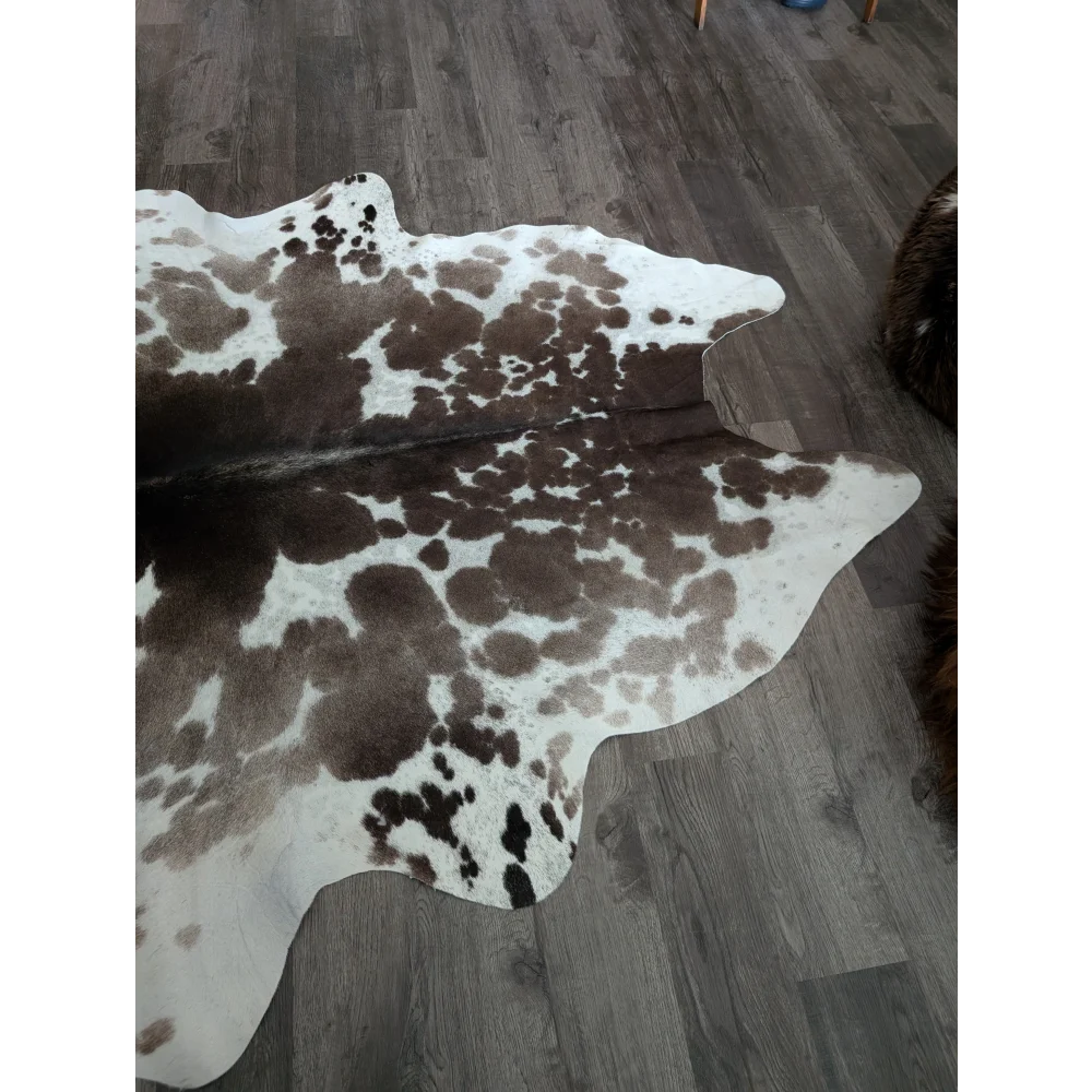 Brown and white spotted large cowhide rug greymix 895 extra large 96 by 78 inches perfect for spacious rooms