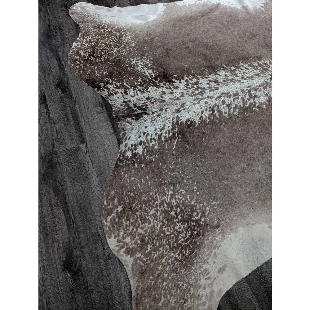 Beautiful extra large brown and white speckled cowhide rug greymix