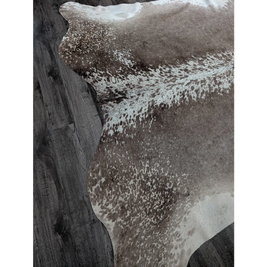 Beautiful extra large brown and white speckled cowhide rug greymix