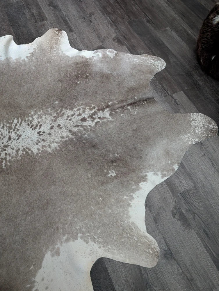 Greymix 925 extra large cowhide rug 96 x 90 with natural white gray and brown mottled pattern perfect large cowhide decor