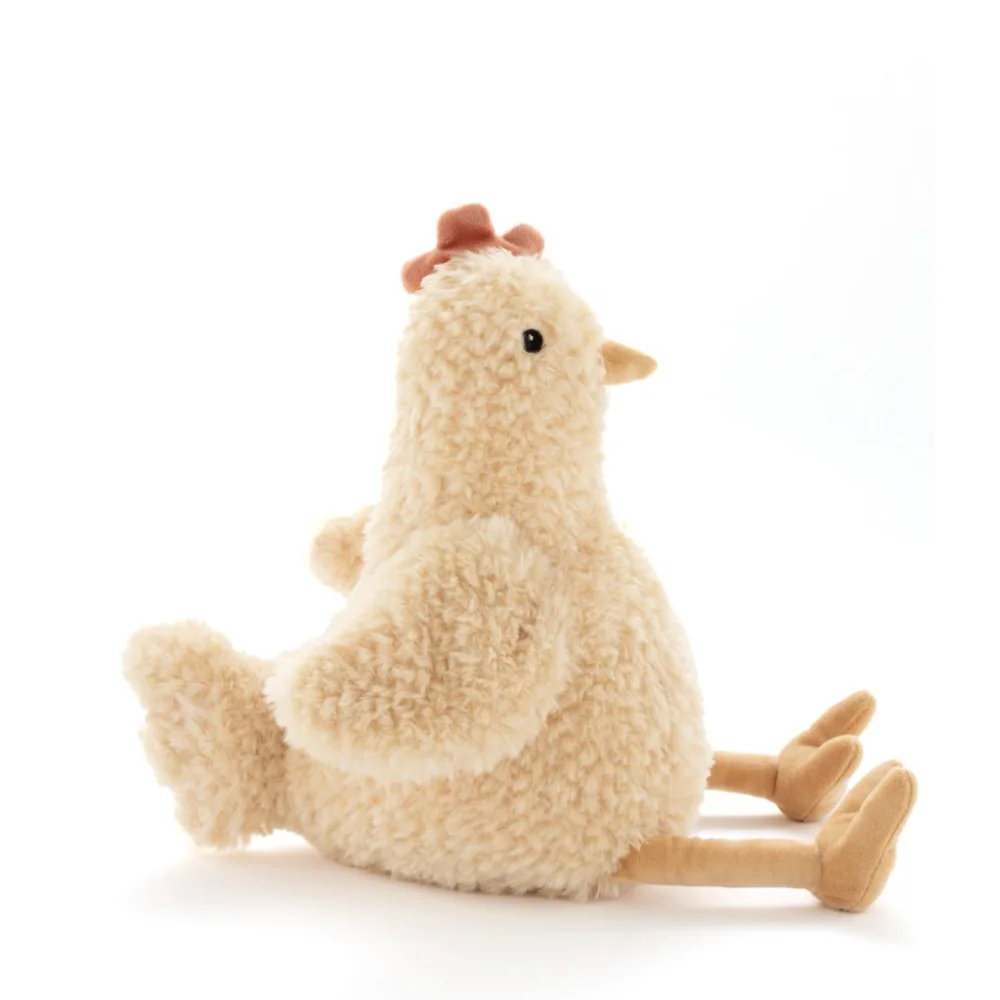 Cute cream plush llama toy with wooden limbs and bow, Nana Huchy style