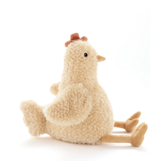 Cute cream plush llama toy with wooden limbs and bow, Nana Huchy style