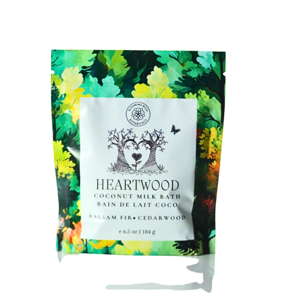 Heartwood coconut milk bath salt sachet with fir, cedar, orange scents