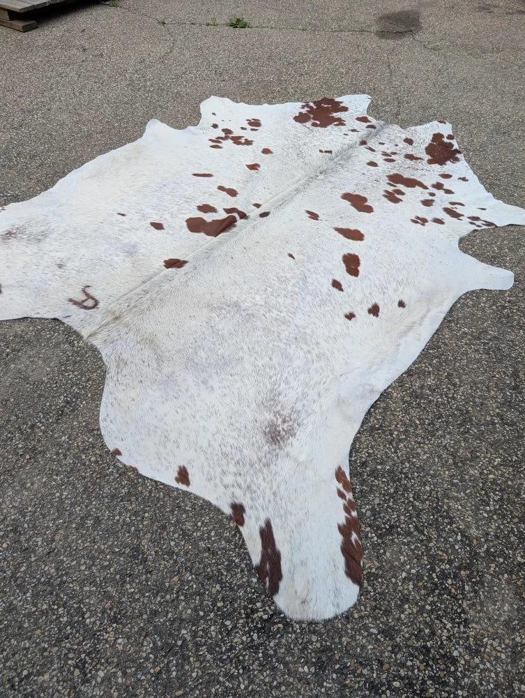 Hello12 104 x 96 large cowhide rug with white and brown spots featuring beautiful rugs and unique characteristics